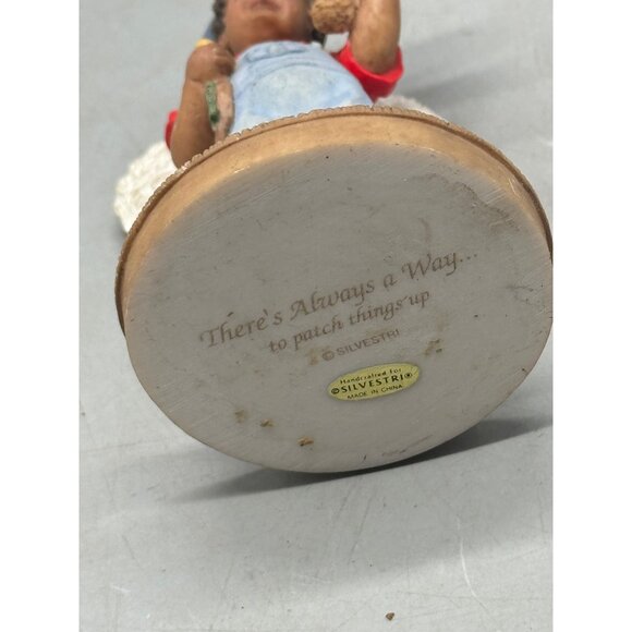 Boy Angel Figurine With Teddy Bear & Baseball Bat Hand-Painted Resin 5.5" Tall C - Picture 8 of 9